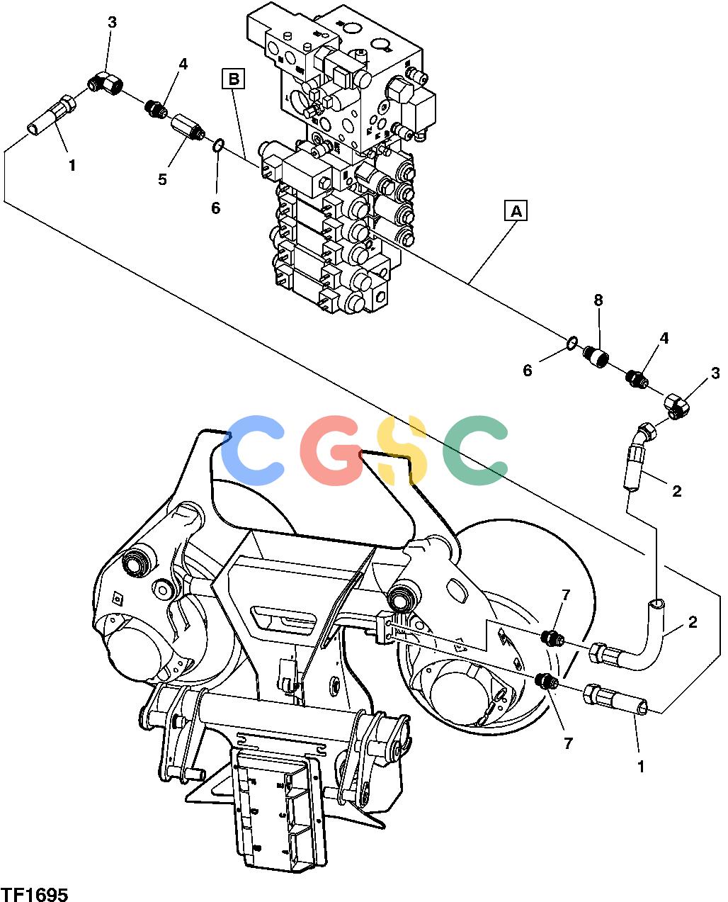 约翰迪尔零件查询HTH250 - ATTACHMENTS HYDRAULIC HOSES AND FITTINGS FOR FEED ROLLS CYLINDER [E17]EPC John Deere online