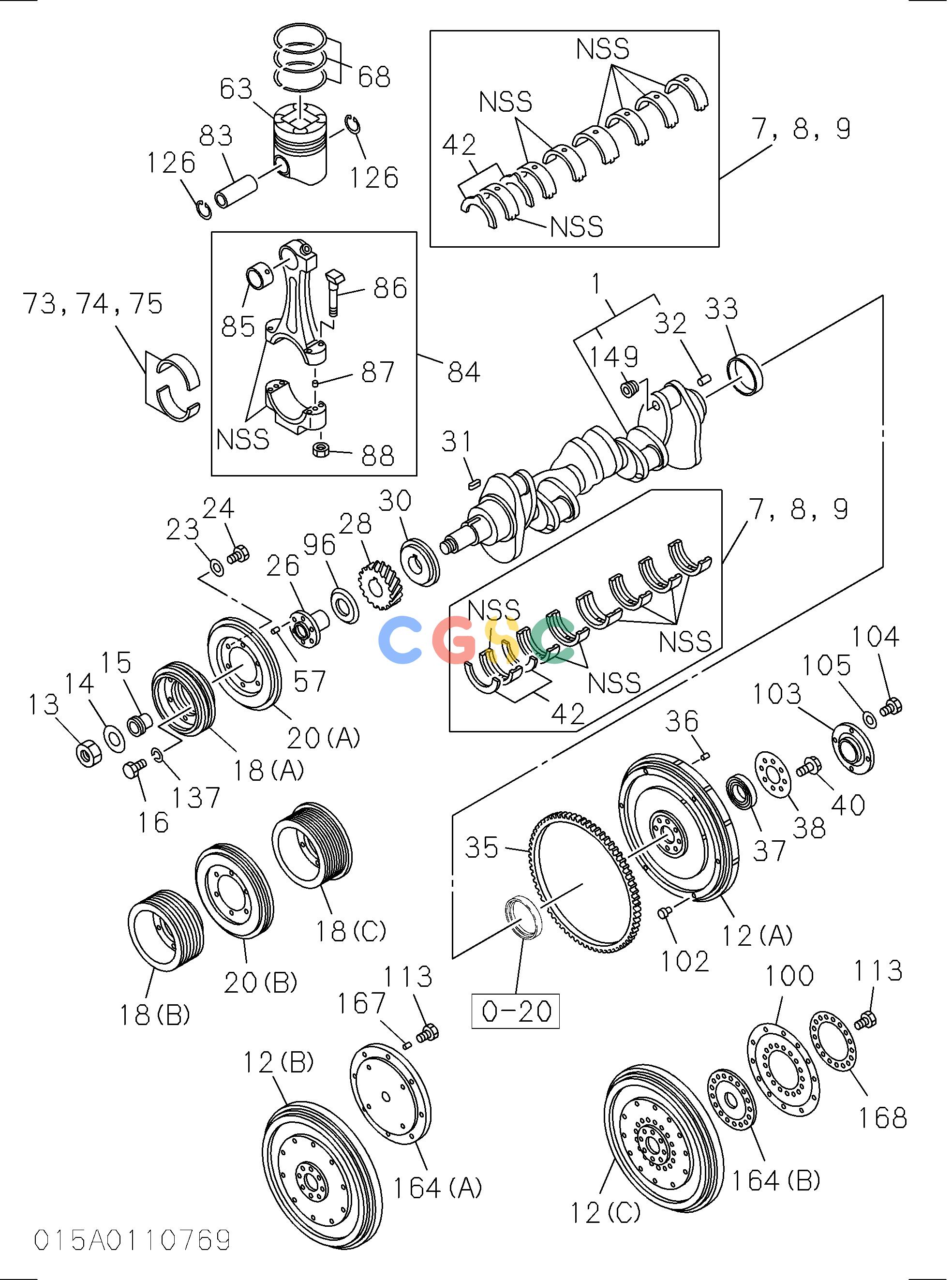日立零件查询（CX1000-C）CRANKSHAFT,PISTON AND FLYWHEEL Hitachi HOP online