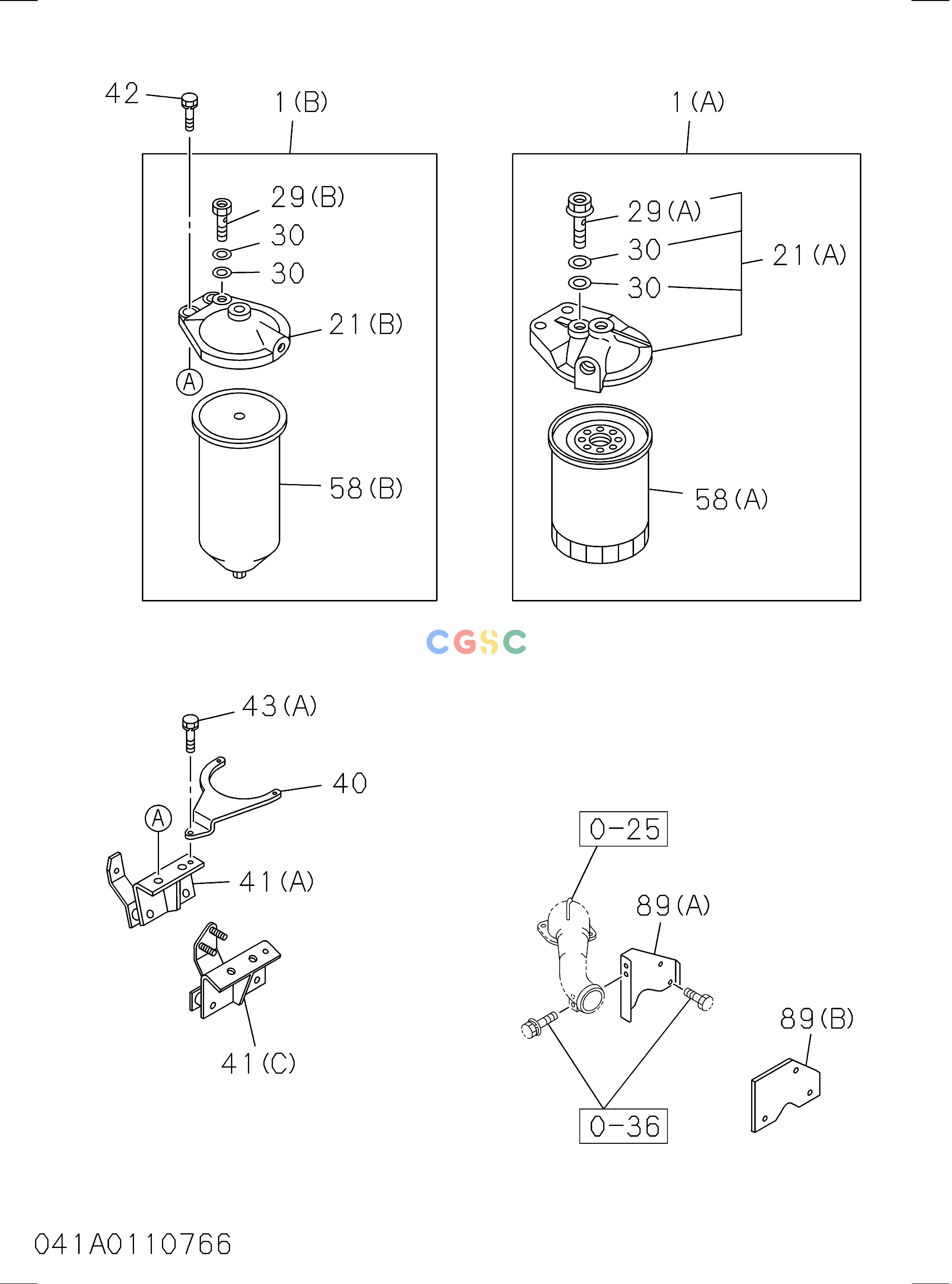 日立零件查询（CD2000）041: FUEL FILTER AND BRACKET Hitachi HOP online