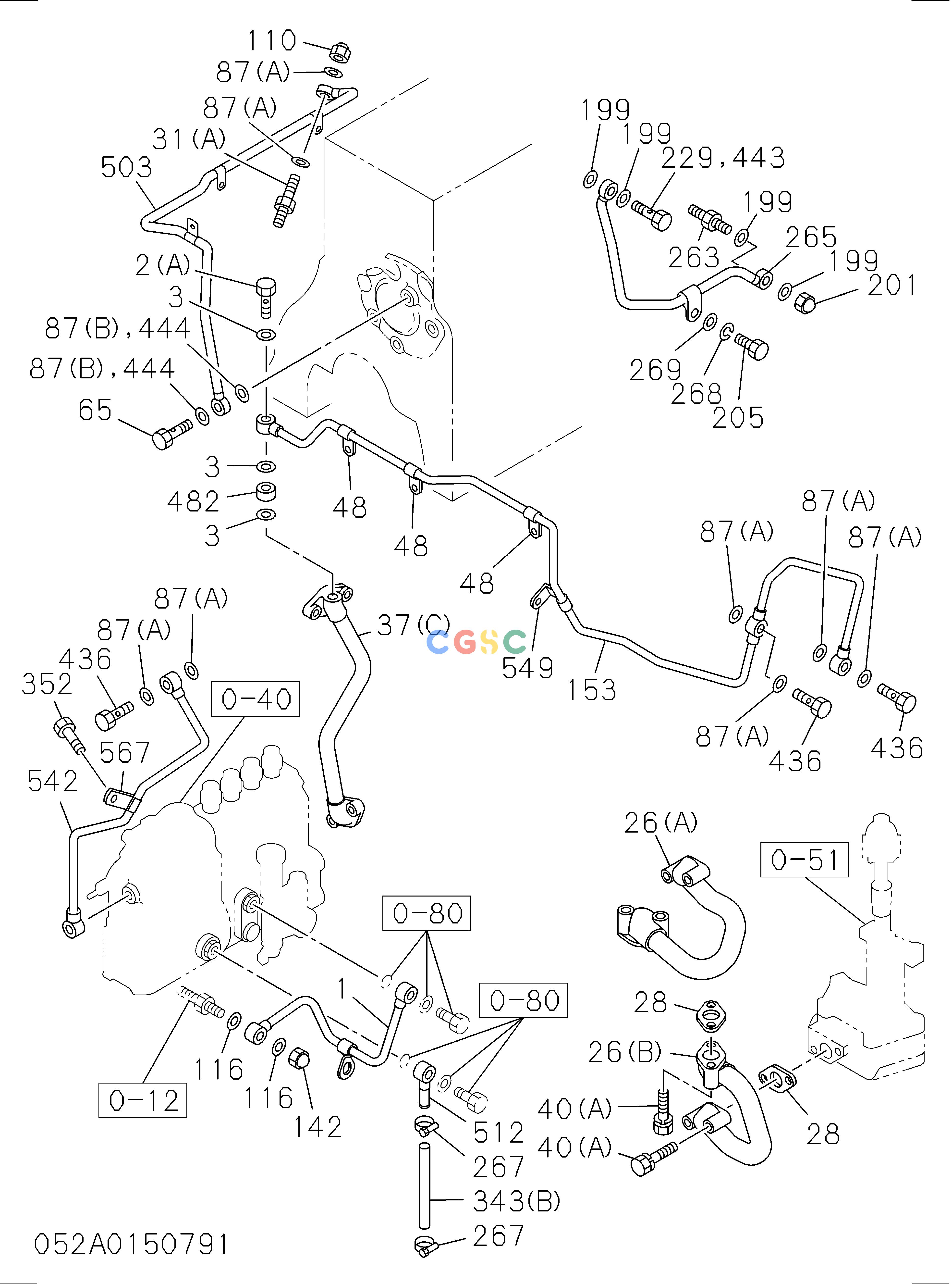 日立零件查询（EX135USR）052: OIL AND VACUUM PIPING; ENGINE Hitachi HOP online