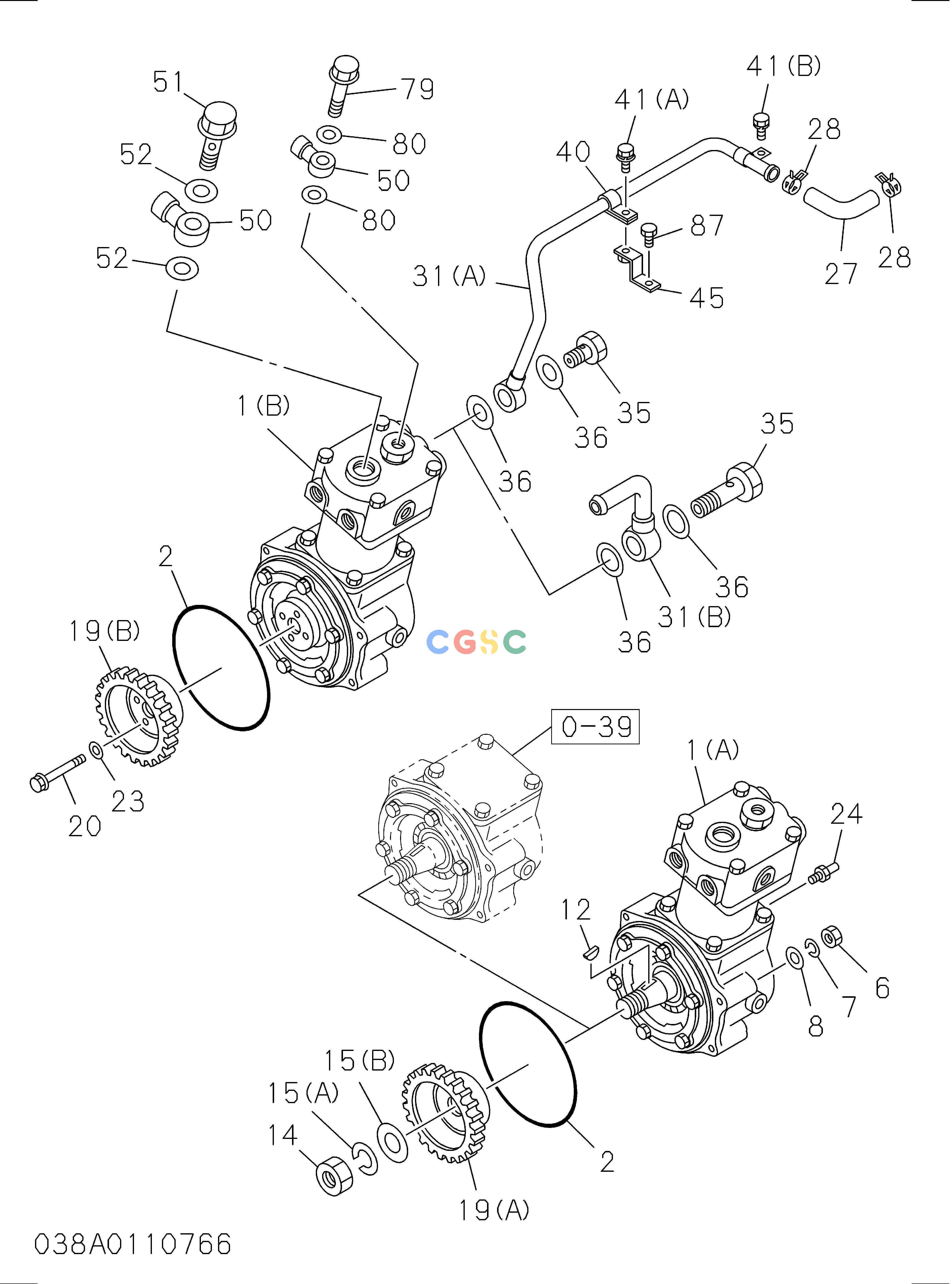 日立零件查询（CD2000）038: AIR COMPRESSOR PIPING; ENGINE SIDE Hitachi HOP online