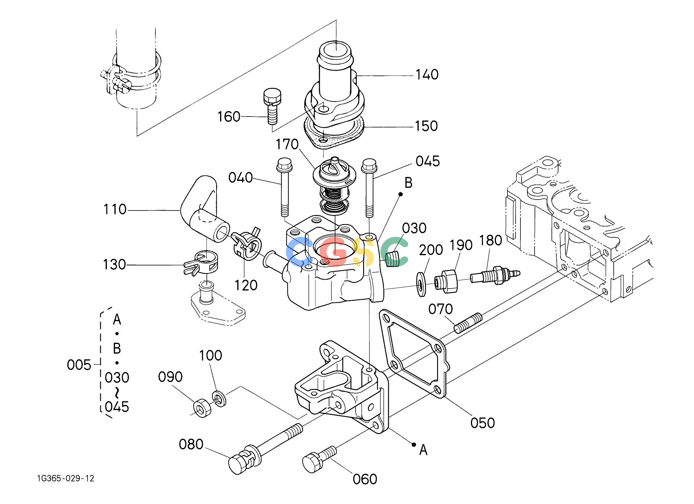 日立零件查询（CC150C-3A）WATER FLANGE AND THERMOSTAT Hitachi HOP online