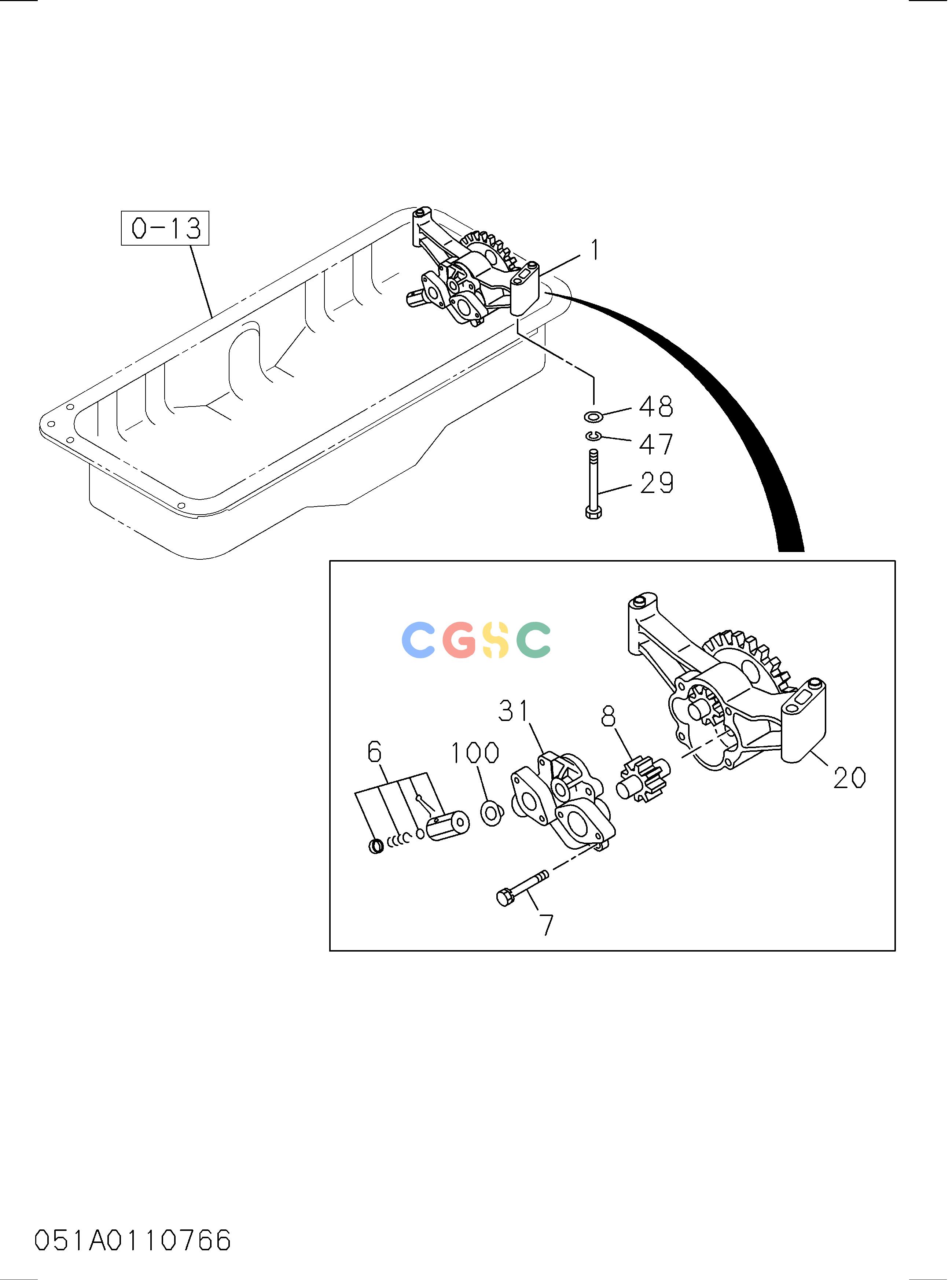 日立零件查询（CD2000）051: OIL PUMP AND OIL STRAINER Hitachi HOP online