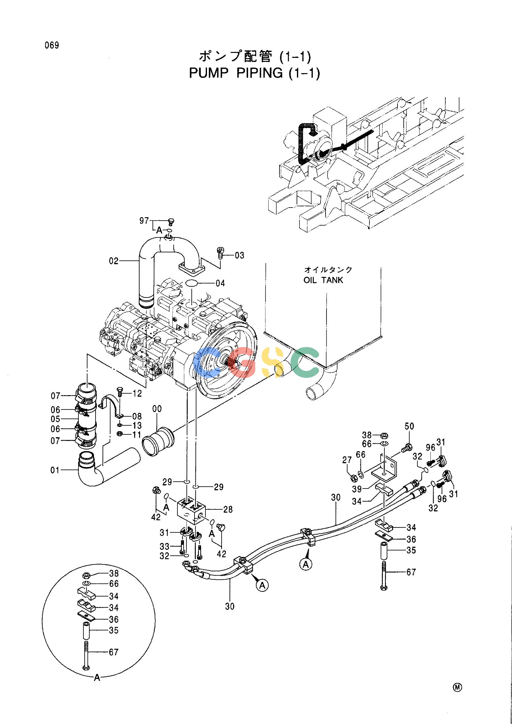 日立零件查询（CX1100）PUMP PIPING (1-1) Hitachi HOP online