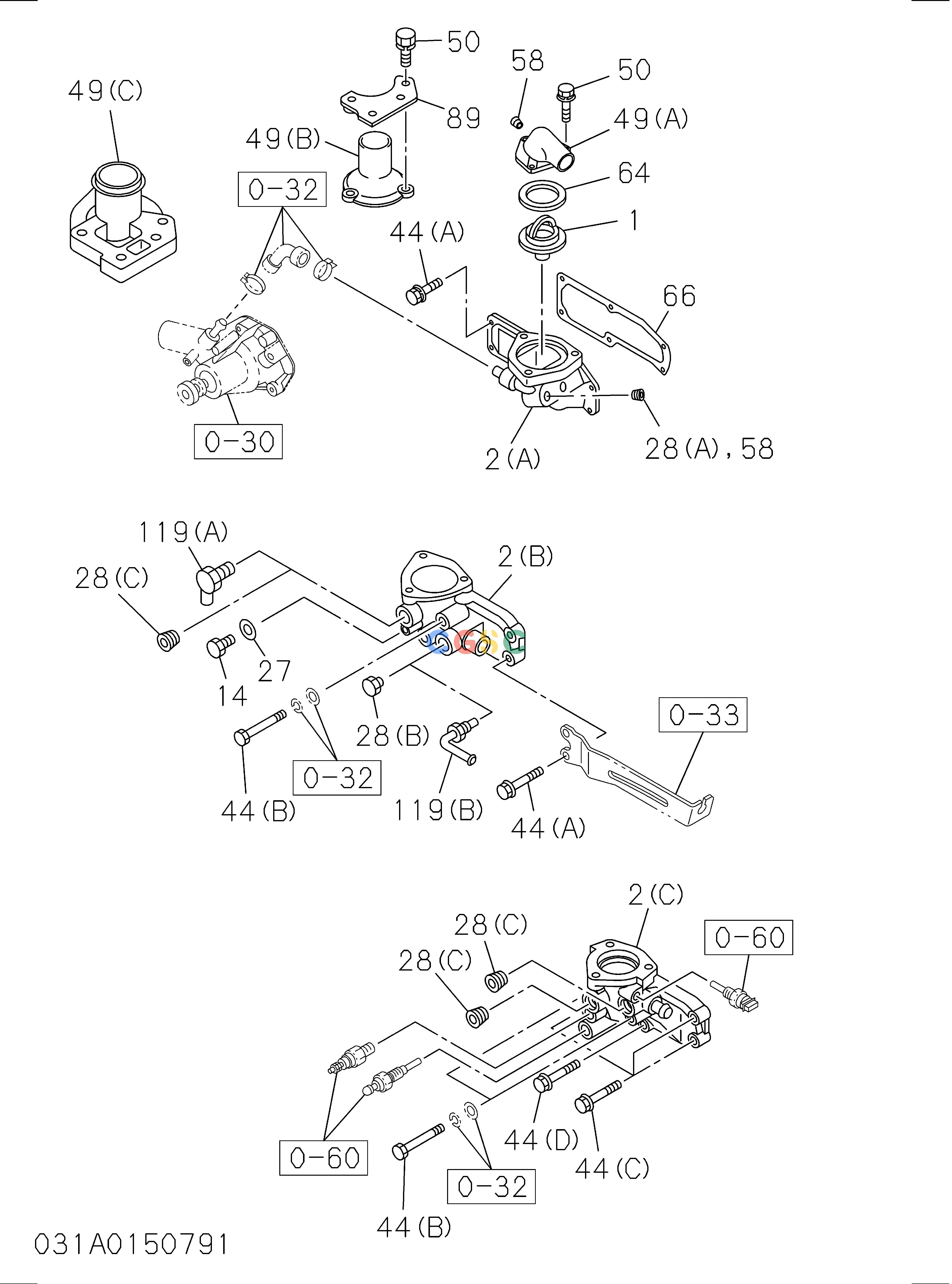 日立零件查询（EX135USR）031: THERMOSTAT AND HOUSING Hitachi HOP online