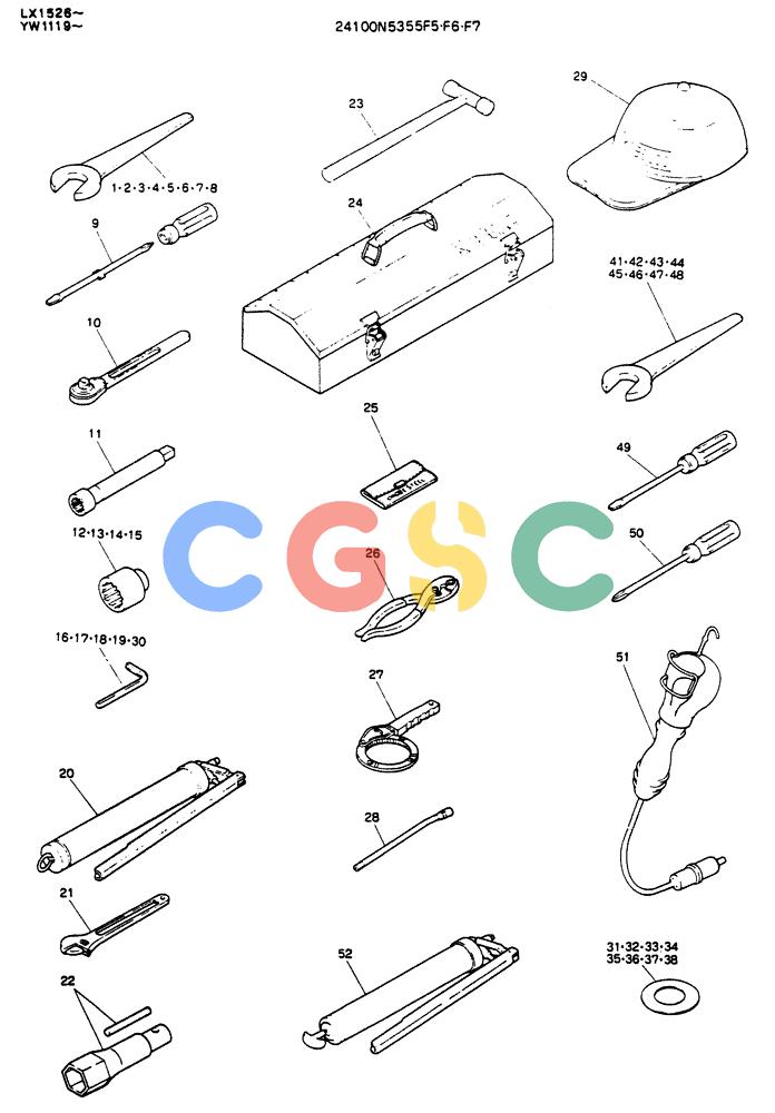 神钢零件查询(K904) - MARK II EXCAVATOR ASN YW1119 (1/88-12/03) (10-006) - TOOL ASSY, P/N 24100N5355F5 Kobelco