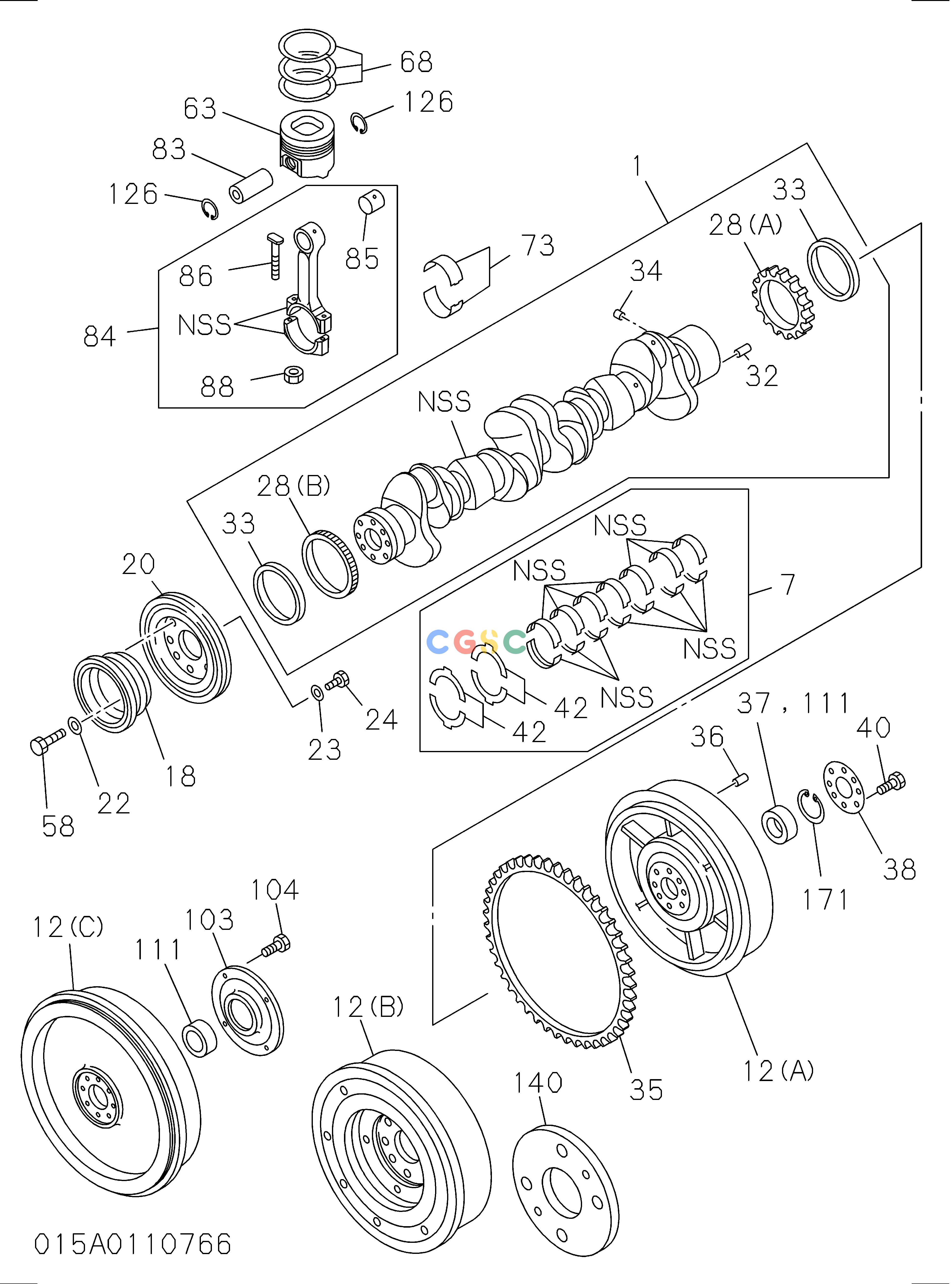 日立零件查询（CD2000）015: CRANKSHAFT,PISTON AND FLYWHEEL Hitachi HOP online