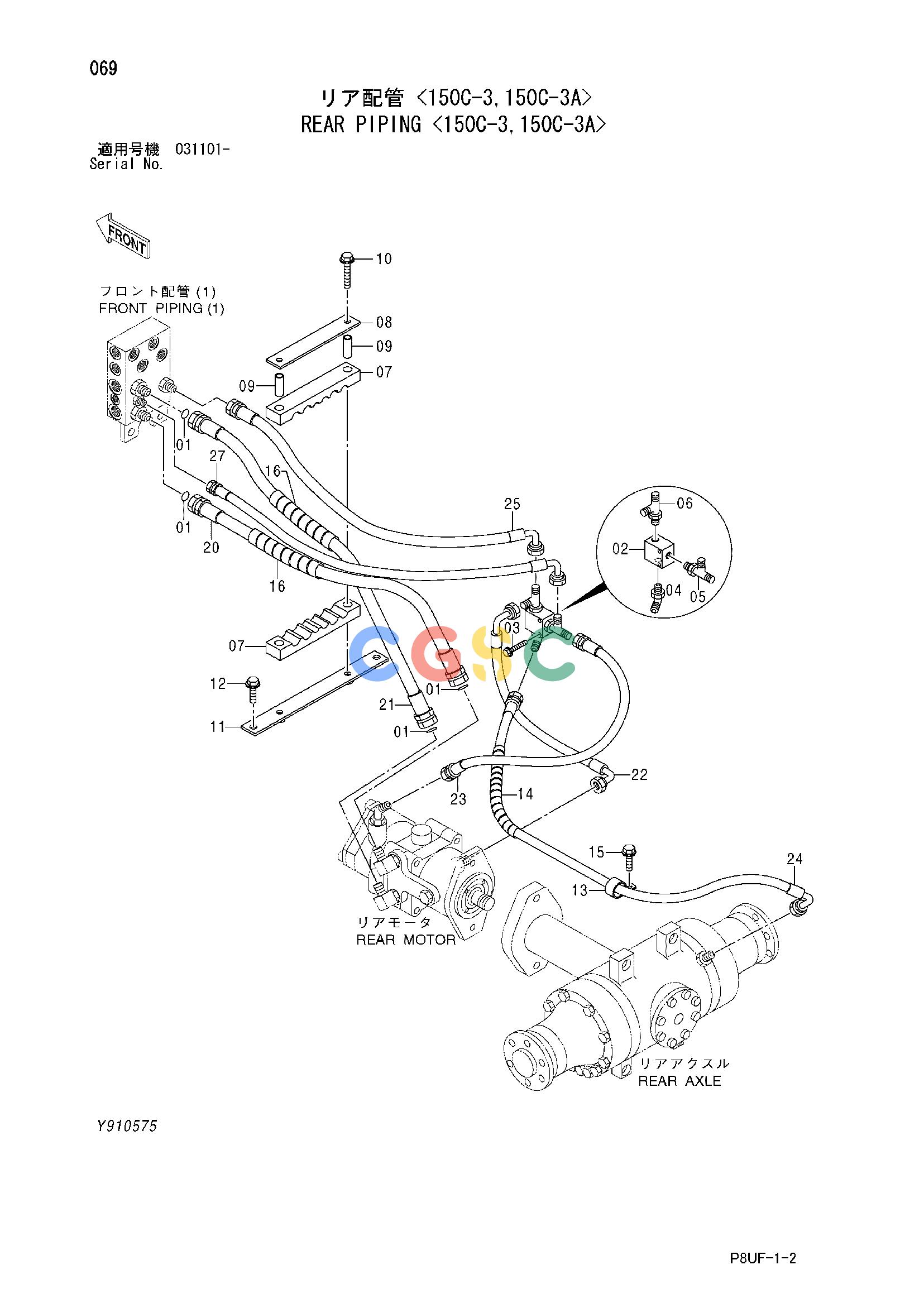 日立零件查询（CC150C-3A）REAR PIPING <150C-3,150C-3A> Hitachi HOP online