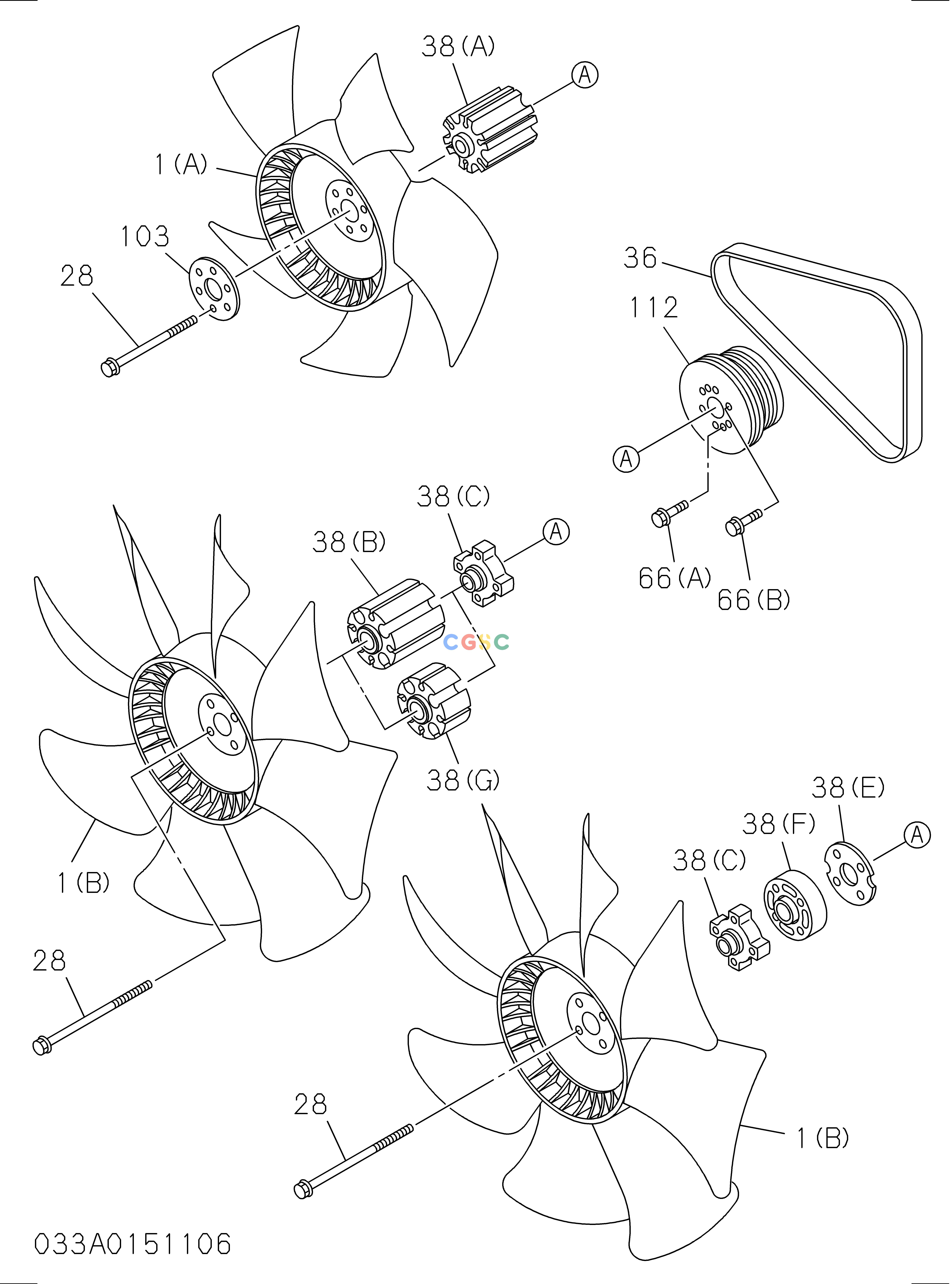 日立零件查询（CP220-3）033: FAN AND FAN BELT Hitachi HOP online