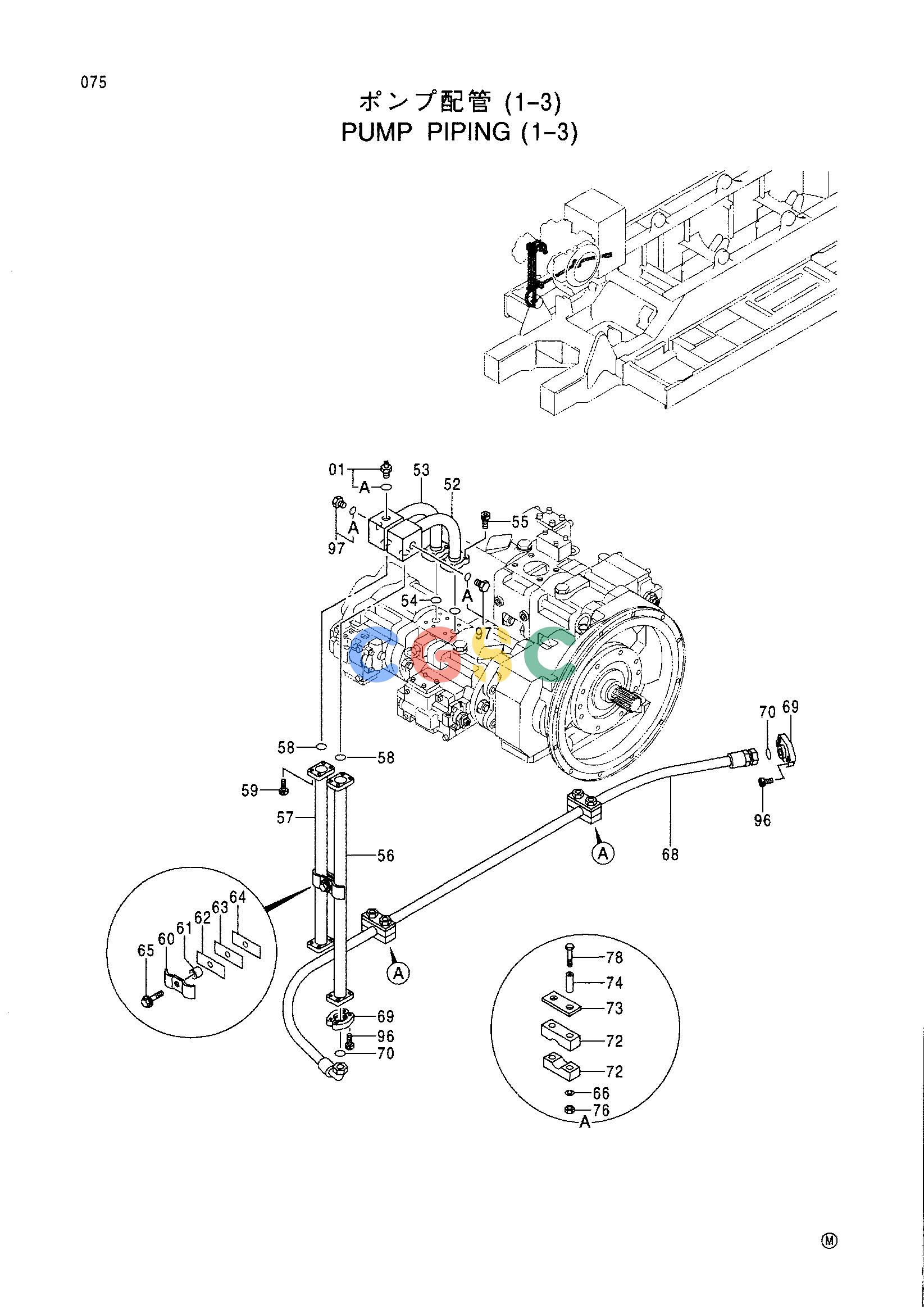 日立零件查询（CX1100）PUMP PIPING (1-3) Hitachi HOP online