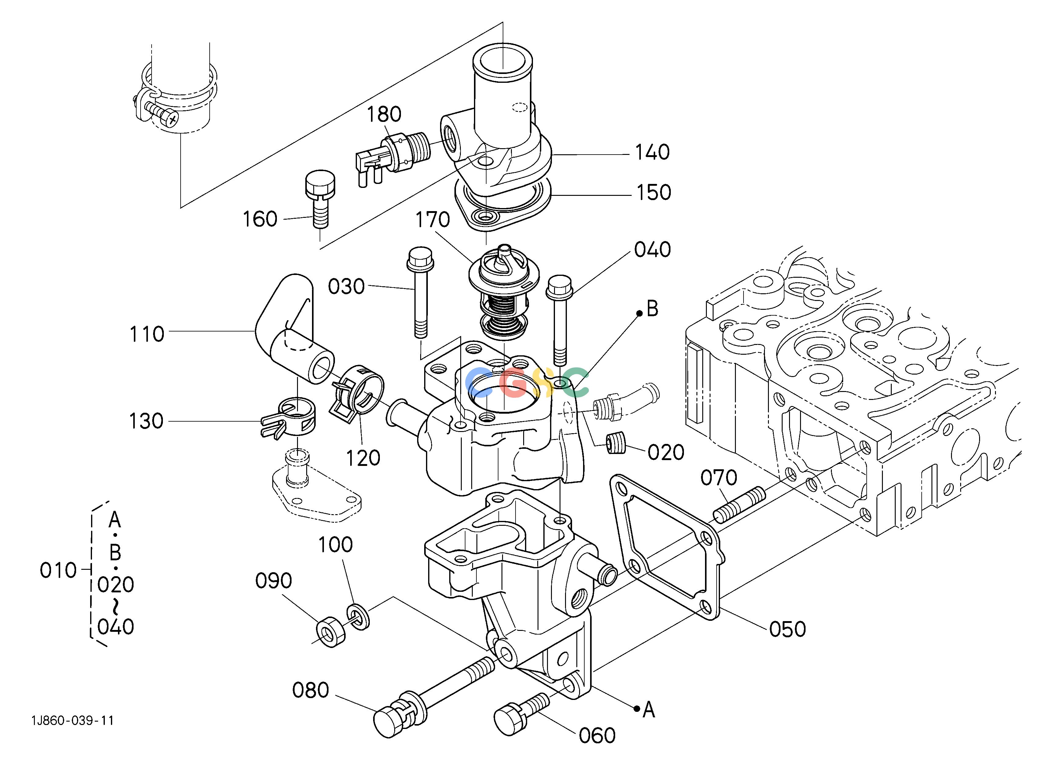 久保田零件查询050002 WATER FLANGE AND THERMOSTAT [V2403-M-TE3-HST1/HST2] ## S.No.;>=8A0001 ENGINEEPC Kubota online