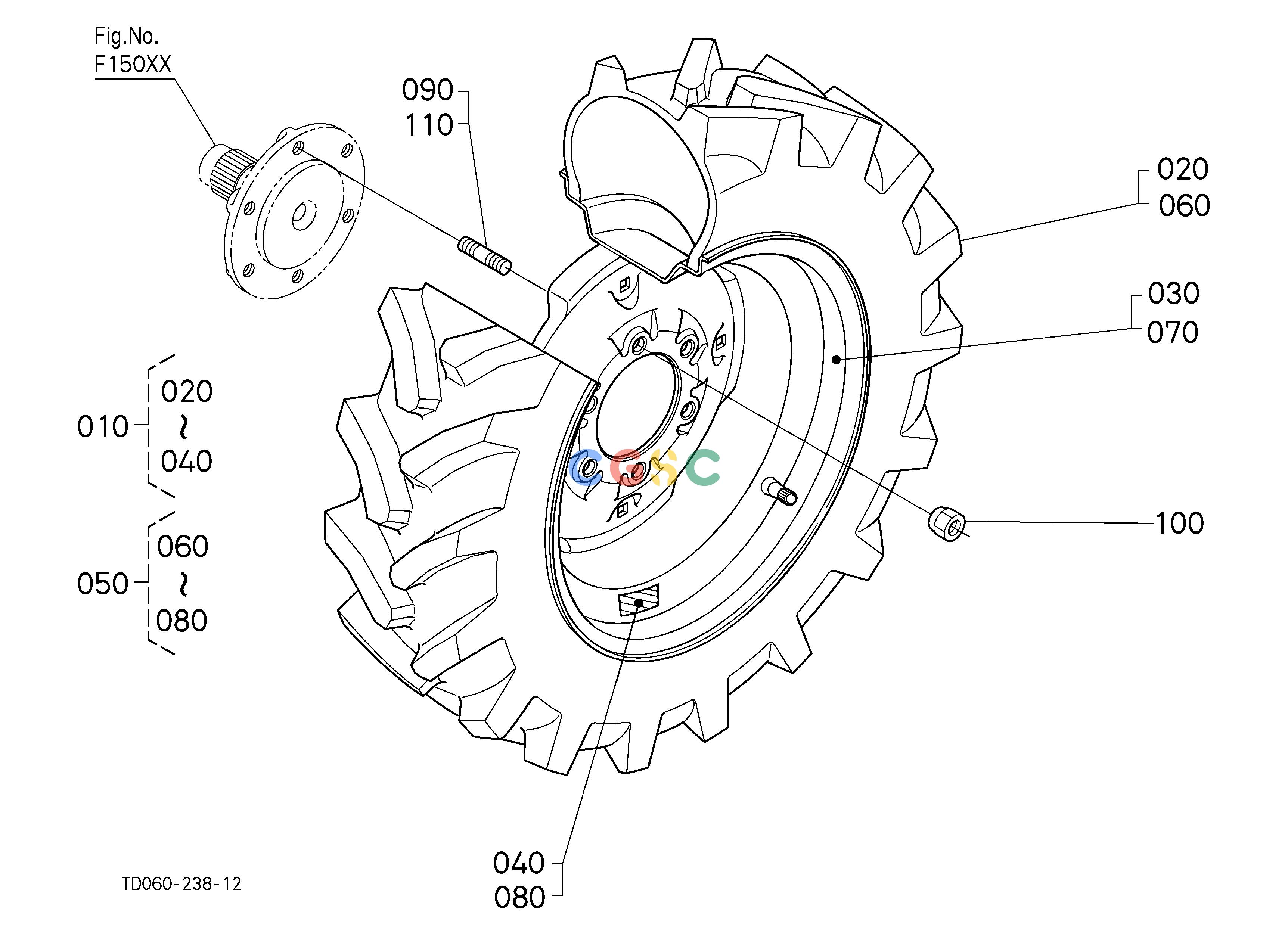 久保田零件查询P10101 FRONT WHEEL (9.5-16) FRONT/REAR TIREEPC Kubota online