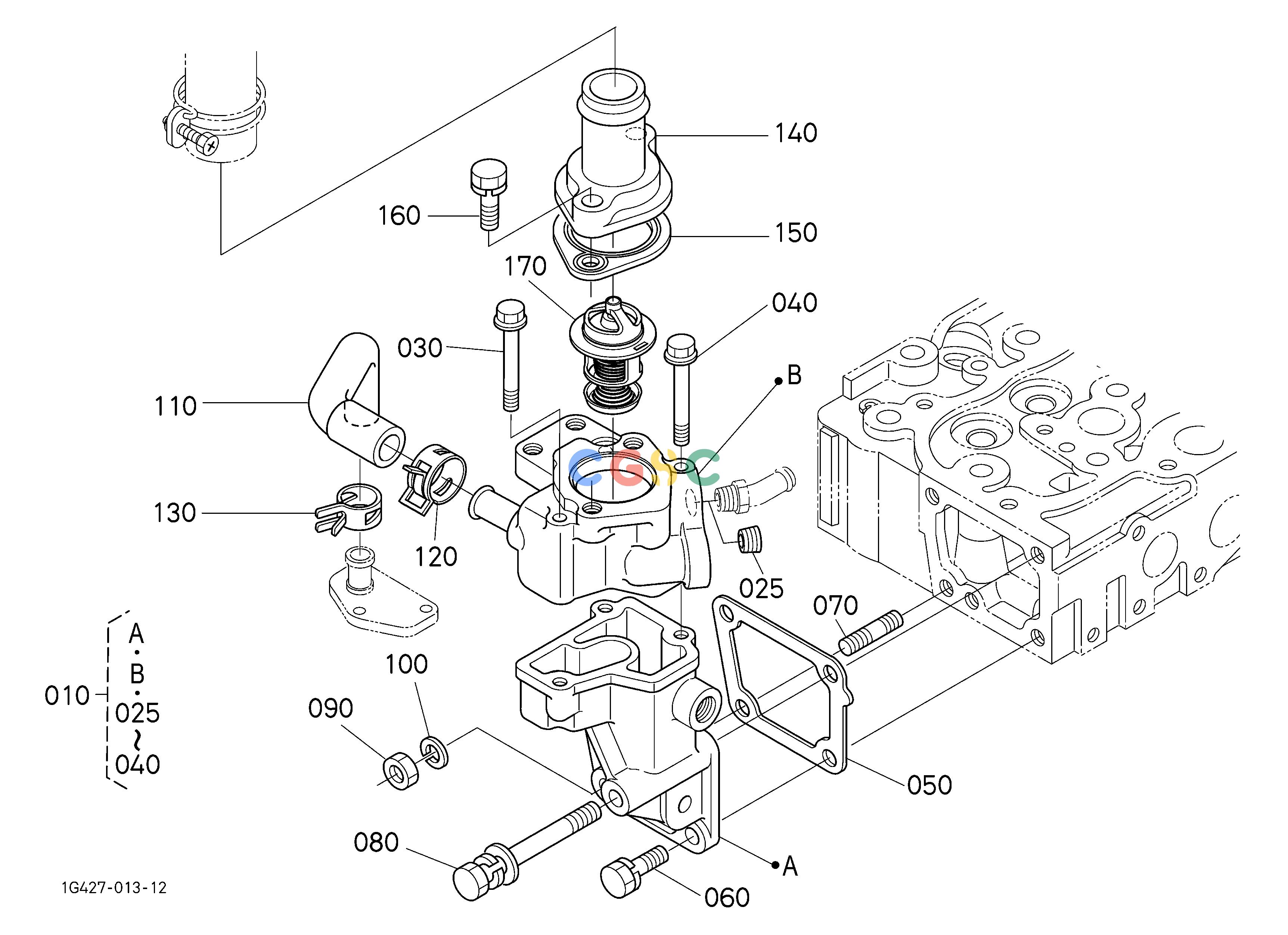 久保田零件查询050002 WATER FLANGE AND THERMOSTAT [V2403-M-TW2-HST1/HST2] ## S.No.;<=7Y2975 ENGINEEPC Kubota online