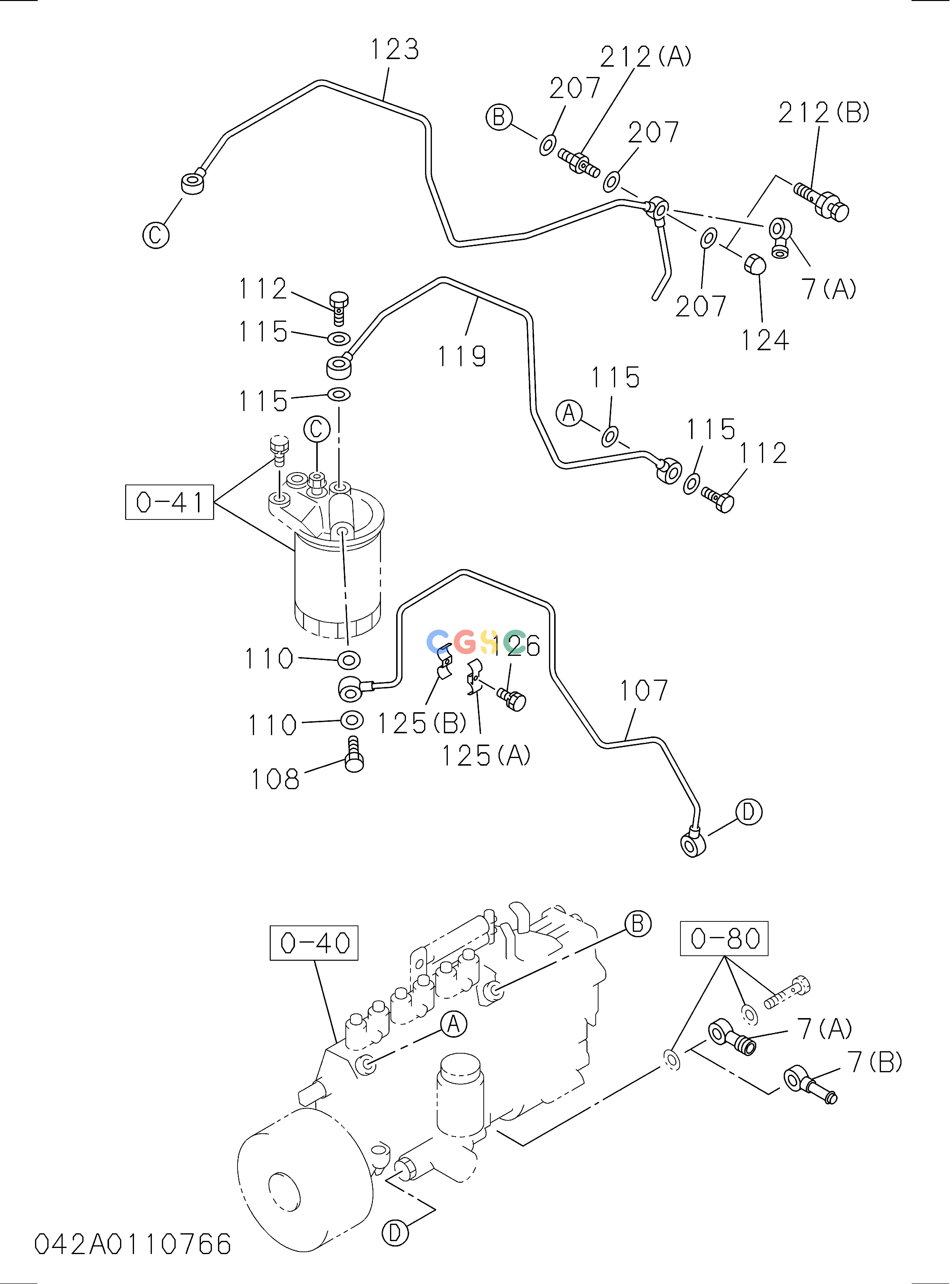 日立零件查询（CD2000）042: FUEL PUMP AND PIPE Hitachi HOP online